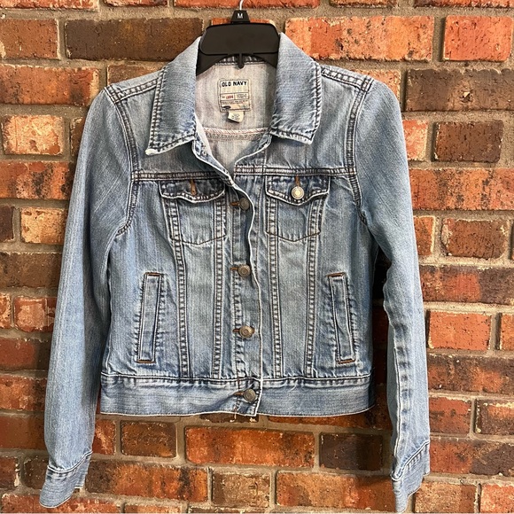 Old Navy womens denim jean jacket diy blue small americana greaser - Picture 3 of 5